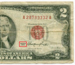 Банкнота США 2 доллара 1953 A 28783332 A. VG (надпись)