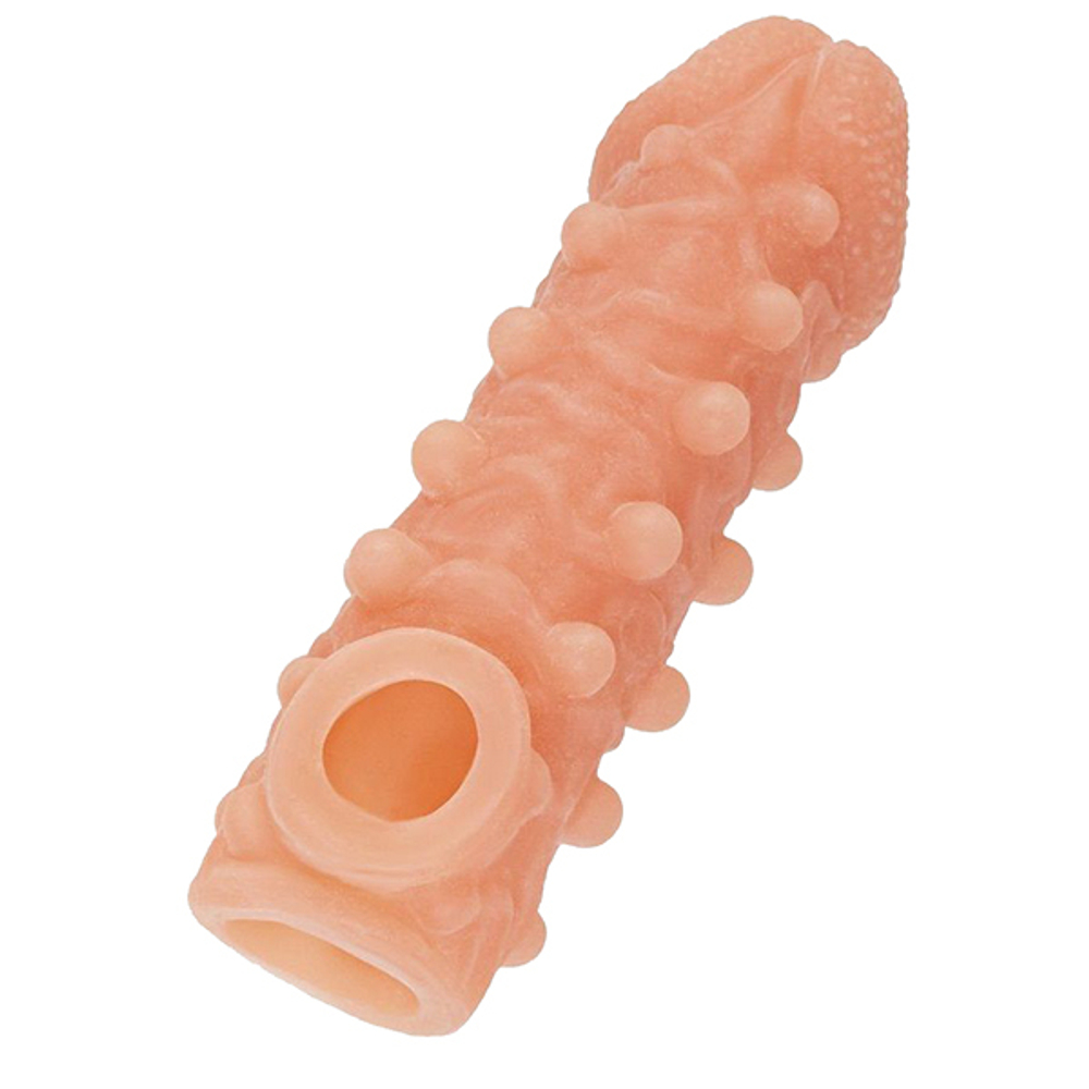 Телесная закрытая насадка 15,6см с шариками Kokos Cock Sleeve 010 Size M