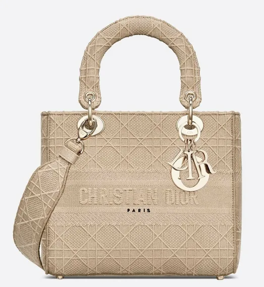Сумка Dior Lady D-lite, модель среднего формата бежевый