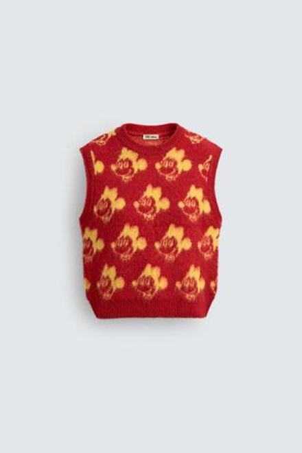 ZARA HARRY LAMBERT X DISNEY ЖИЛЕТ ИЗ ТРИКОТАЖА С НАЧЕСОМ MICKEY, КРАСНЫЙ