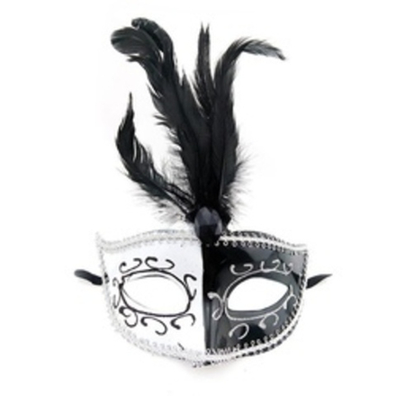 Маска венецианская "Инь-Янь" с черными перьями
