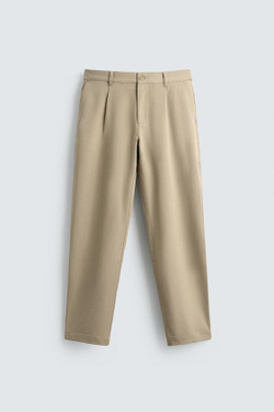 ZARA БРЮКИ STRAIGHT FIT КОМФОРТ, БЕЖЕВЫЙ