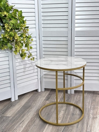 Журнальный столик Френсис Белый мрамор, стекло/ золотой каркас M-city