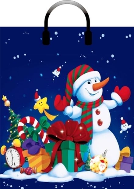 Новогодние пакеты "Снеговичок с подарками" 38х45+3см 90мкм (5/50шт)