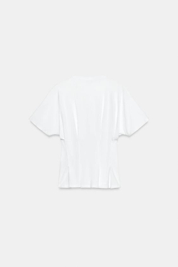 ZARA ПРИТАЛЕННАЯ ФУТБОЛКА С ЗАЩИПАМИ, БЕЛЫЙ