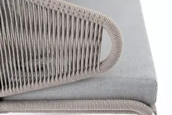 "Милан" диван 2-местный плетеный из роупа, каркас алюминий светло-серый (RAL7035) муар, роуп серый меланж круглый, ткань светло-серая