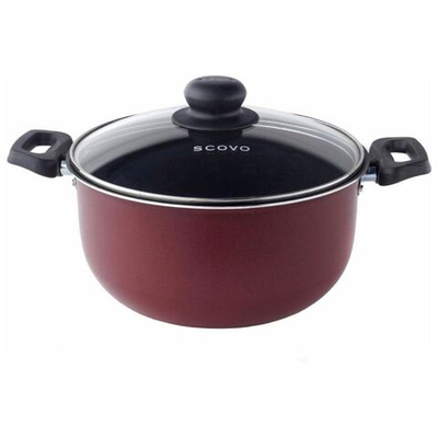 Кастрюля алюминий, антиприг, 4.5 л, с крыш, крышка стекло, кругл, Scovo, Эксперт, СЭ-008, бордо