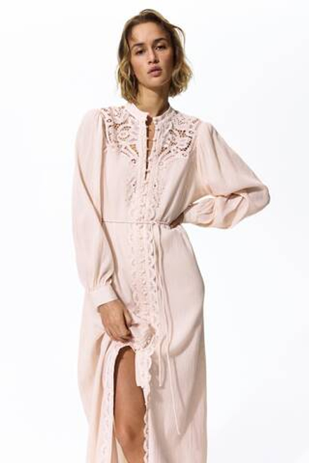 H&M Платье с кружевной отделкой, светло-розовый
