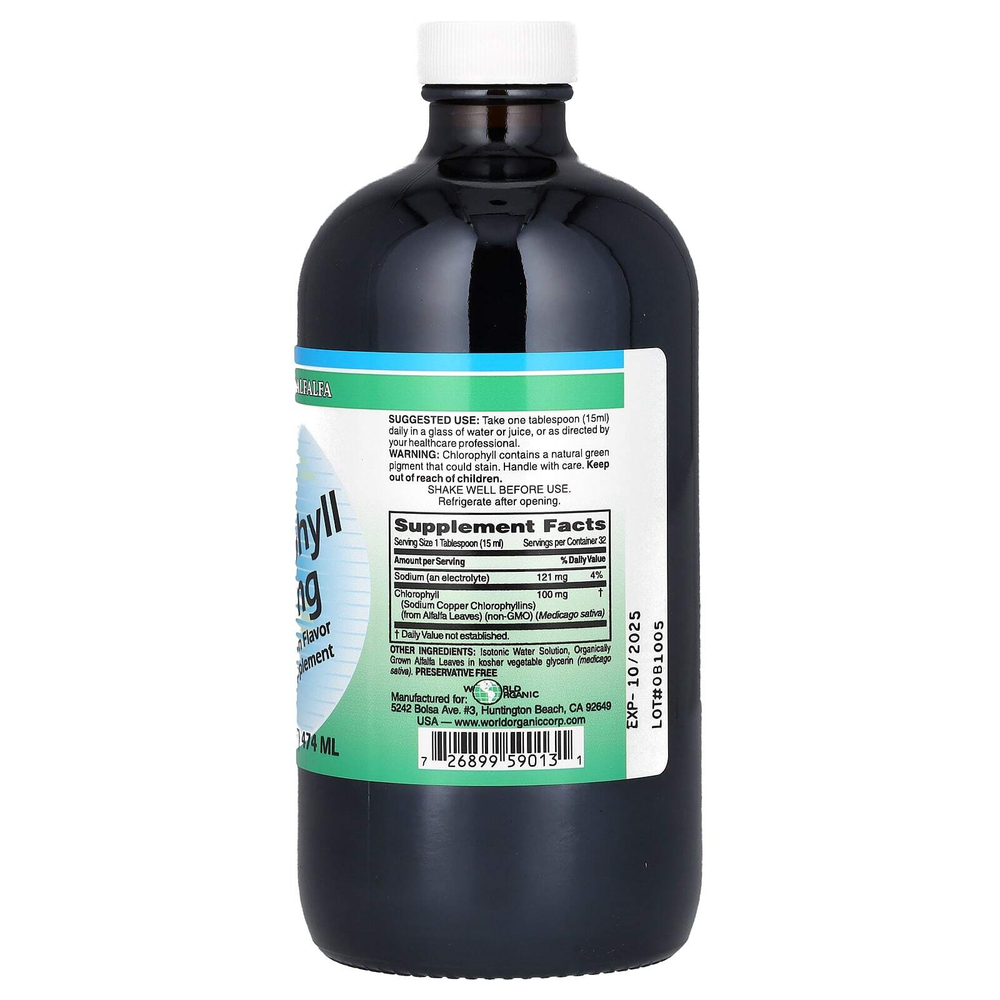 World Organic, жидкий хлорофилл, 100 мг, 474 мл (16 жидк. унций)