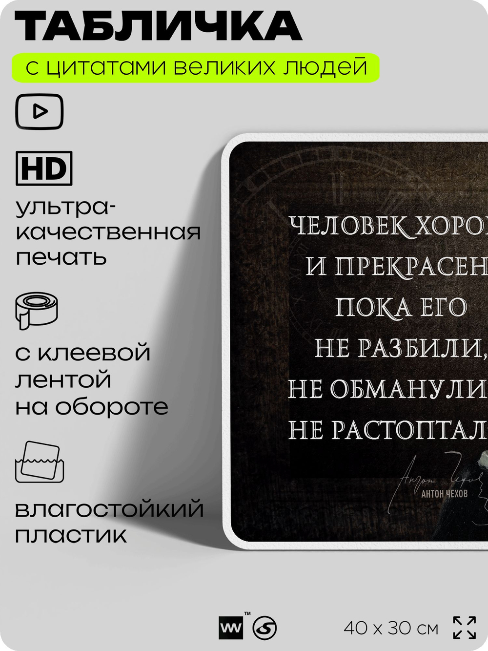 Литературный постер с цитатой А. П. Чехова для школы, на стену, на пластике, для интерьера, 40х30 см, Silver Plane x Айдентика Технолоджи