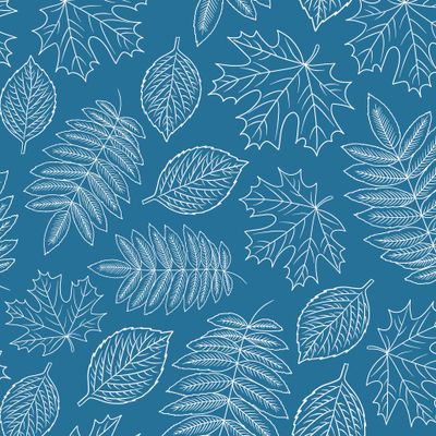 Листопад - белые листья на синем (контурный)