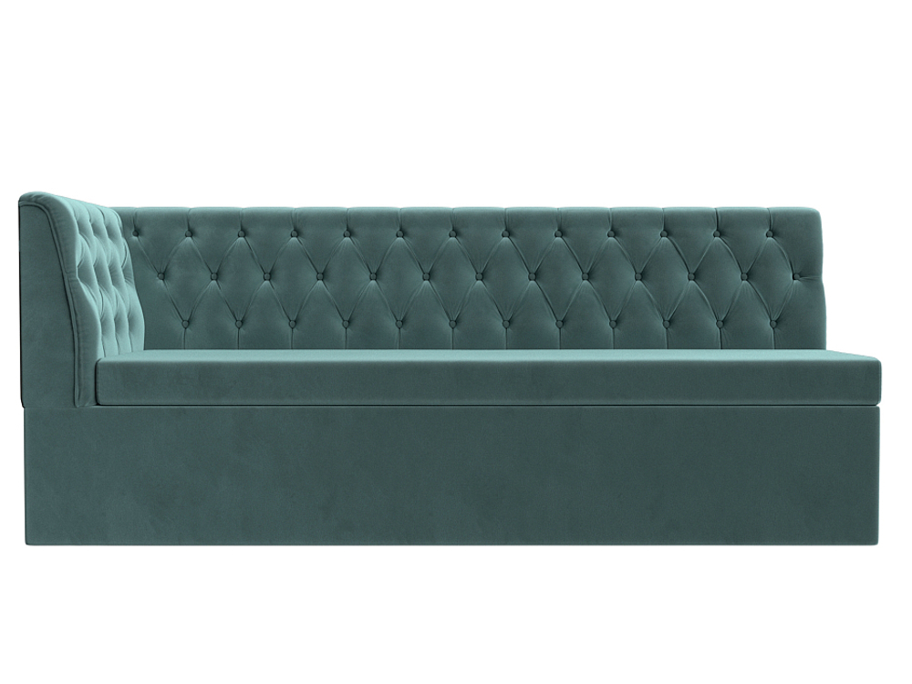 Диван кухонный прямой Маркиз с углом слева, Бирюзовый, Велюр, 112824L