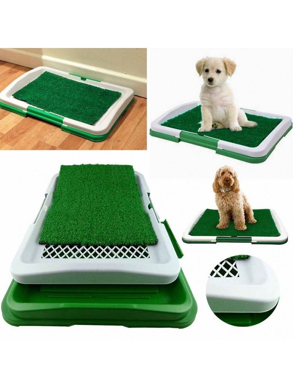 Туалет лоток для собак и кошек Puppy Potty Pad с ковриком зелёная травка, размер 47х36х6 см