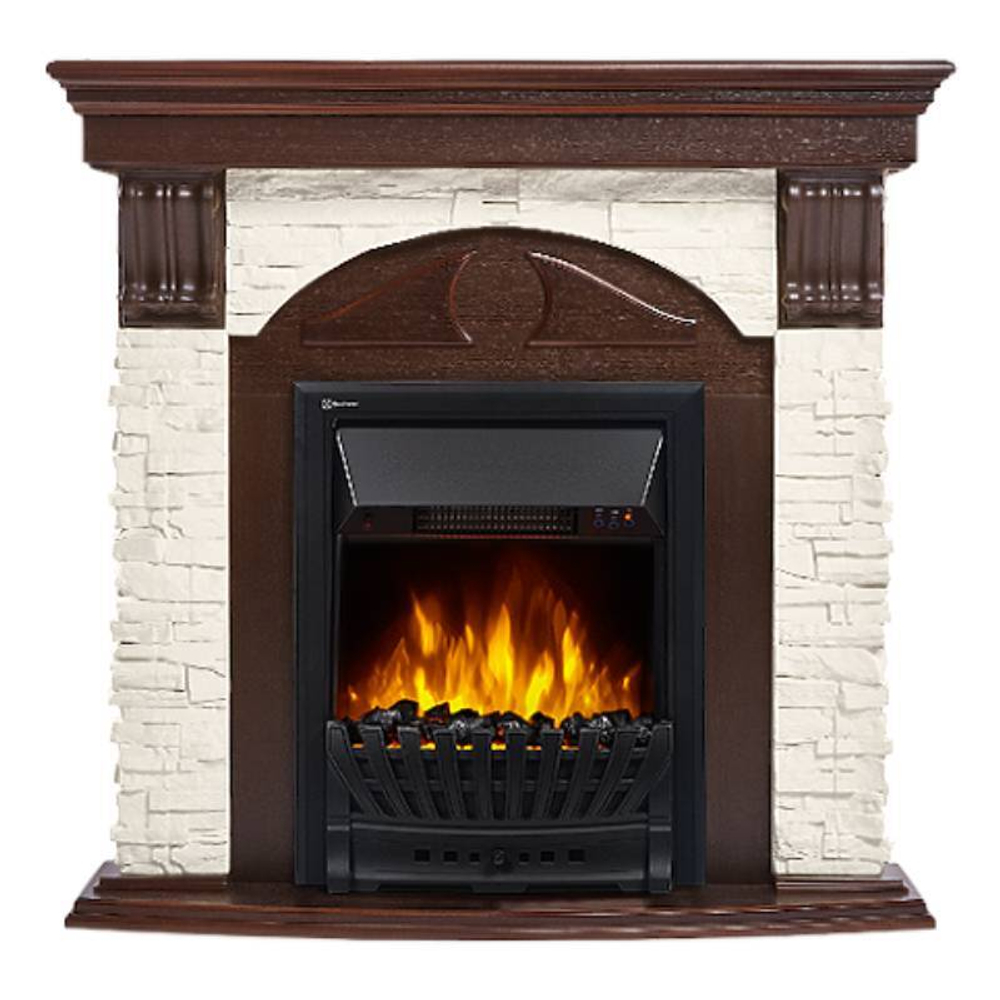 Портал Firelight Torre Classic камень белый, шпон темный дуб