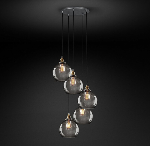 Подвесной дизайнерский светильник  20th C. Factory Filament Smoke Glass Caf? Round   Pendant by Restoration Hardware