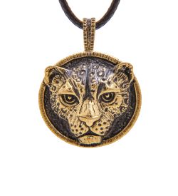 AM-3363 Подвеска «Жетон Львица» (латунь, янтарь)