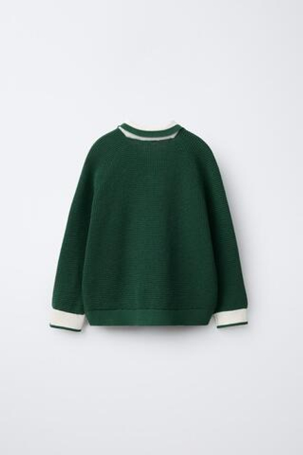 ZARA ПОЛО ВАФЕЛЬНОЙ ВЯЗКИ, МЯГКИЙ ЗЕЛЕНЫЙ