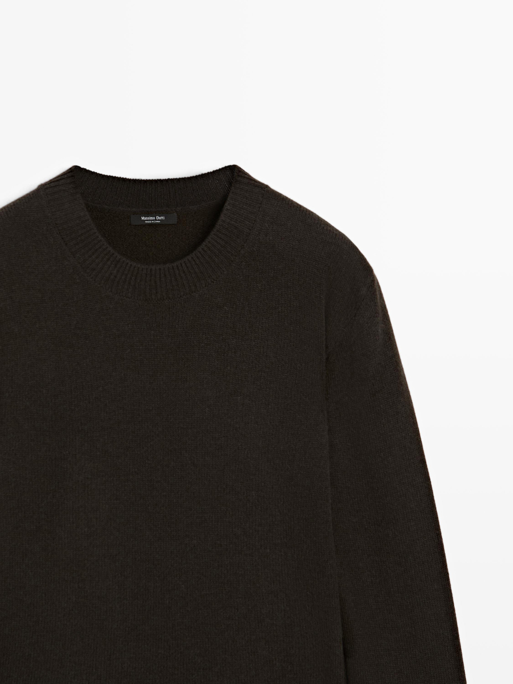 Massimo Dutti Свитер из смесовой шерсти с круглым вырезом, коричневый