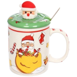 Кружка керамическая 400мл «Новогодний микс» с крышкой и ложкой