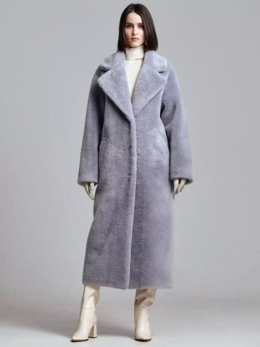 Шуба чебурашка длинная из овечьей шерсти, серый, SilverFox