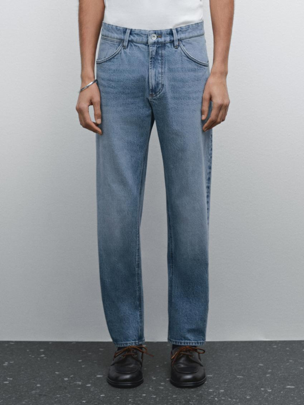 Massimo Dutti Зауженные джинсы из смесового хлопка со средней посадкой, индиго