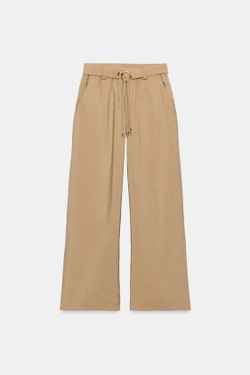 ZARA ПРЯМЫЕ БРЮКИ С ПОЯСОМ, ПЕСОЧНЫЙ