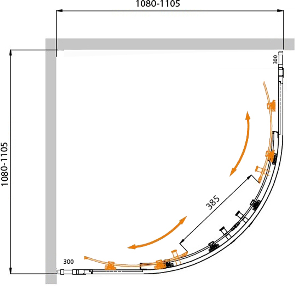 Душевой уголок Cezares MOLVENO-R-22-80+30-P-Cr, 110х110х195, профиль хром, стекло Punto матовое