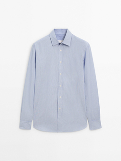 Massimo Dutti Рубашка облегающего кроя из поплина в мелкую полоску, синий