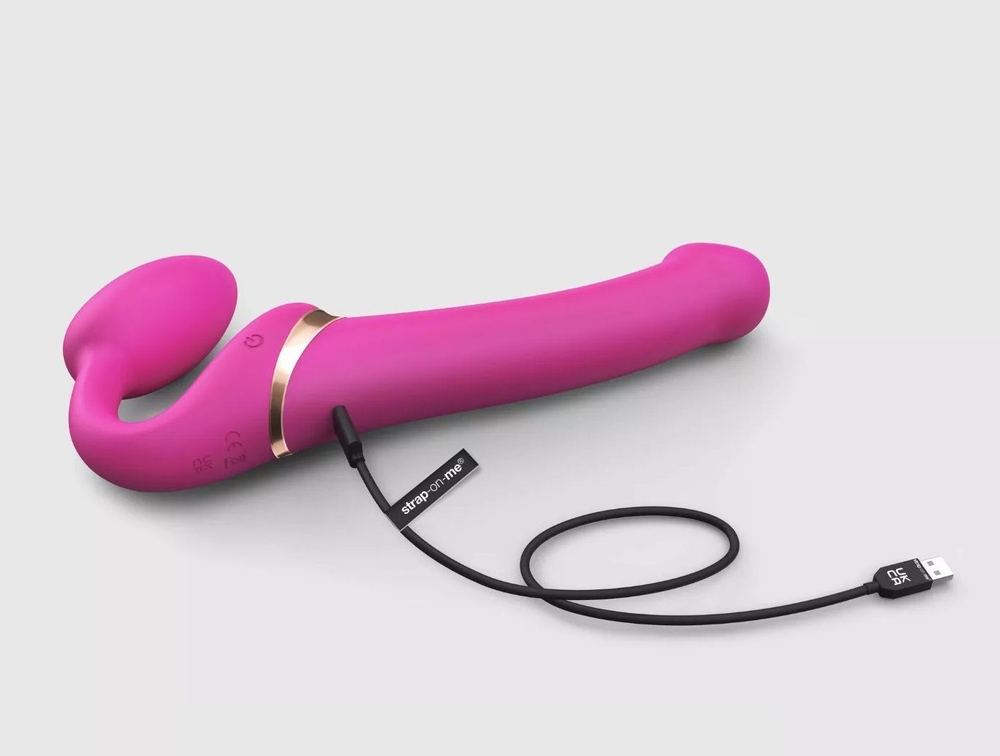 Ярко-розовый безремневой страпон Multi Orgasm Bendable Strap-On size XL с клиторальной стимуляцией (Цвет: ярко-розовый)