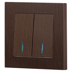 Выключатель Intro Accent 6-105-10 двойной с подсветкой, 10А-250В, IP20, СУ, AL/CU, венге | Intro