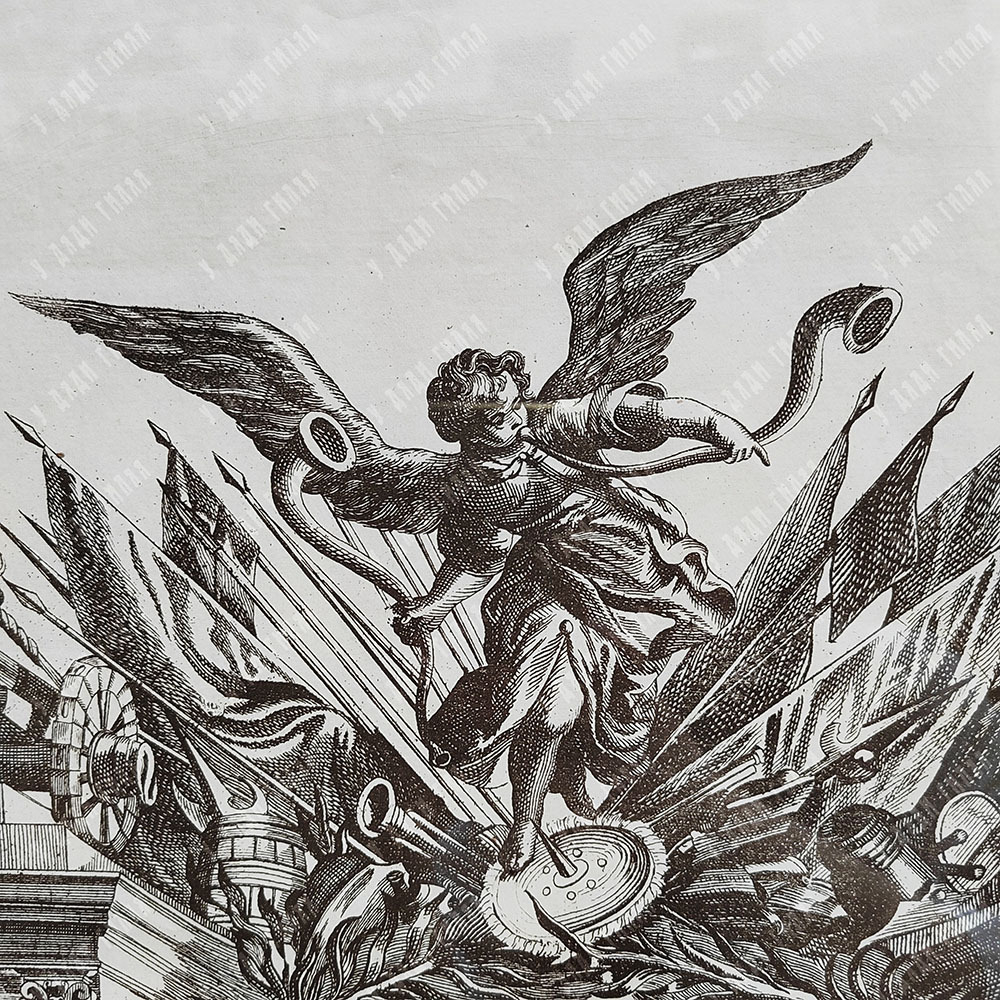 Н/х. «Петр I сидит на троне в короне и в латах». Гравюра, резец. 1884.