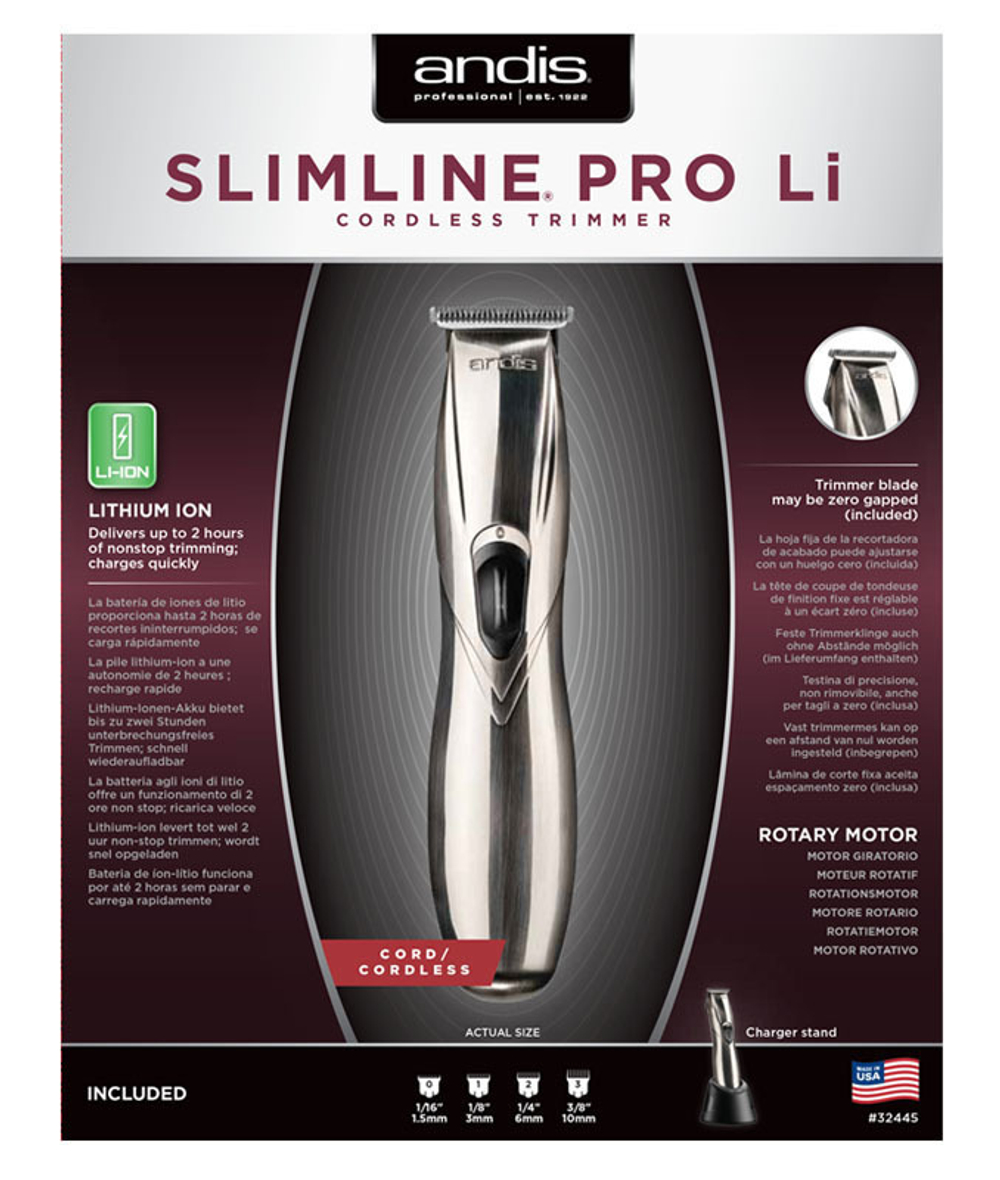 Триммер окантовочный Andis D/8 Slimline Pro, 0,1 мм, аккум/сетевой, 2,5 Вт, 4 насадки, серебристый