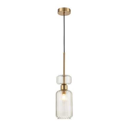 Подвесной светильник 1x60Вт E14, металл/стекло, античная медь/бежевый