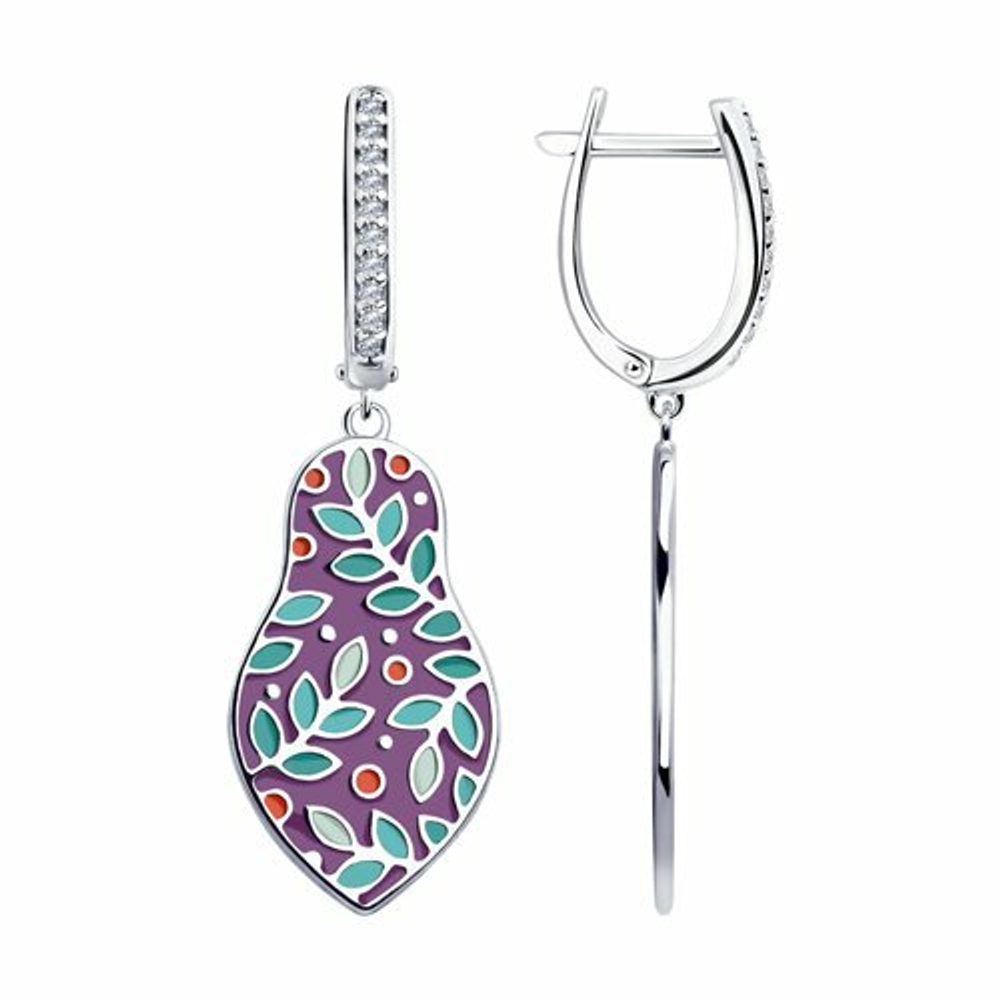 Серьги из серебра 925 пробы с Эмаль и 20 Фианит