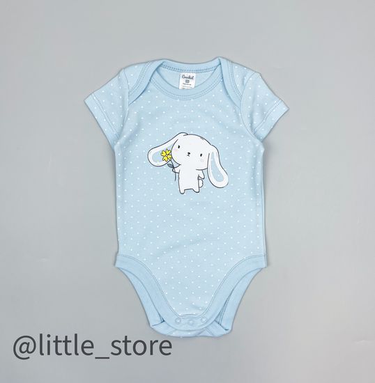 Боди хлопковое "Белые зайчики" на нежно-голубом