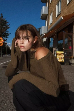 ZARA ОДНОТОННЫЙ СВИТЕР С ШАРФОМ, ТЕМНЫЙ ХАКИ