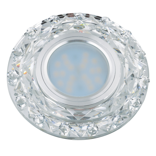 DLS-L130 GU5.3 CHROME/CLEAR Светильник декоративный встраиваемый, серия Luciole. Без лампы, цоколь GU5.3. Доп. светодиодная подсветка 3Вт. Металл/стек