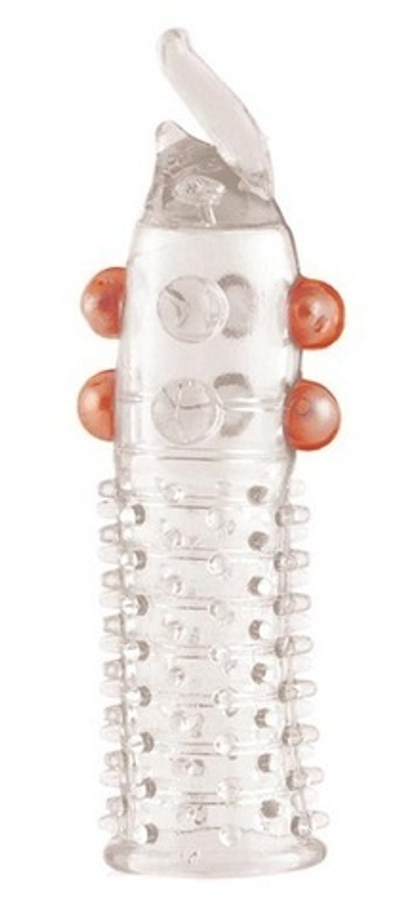 Гелевая прозрачная насадка с шариками, шипами и усиком