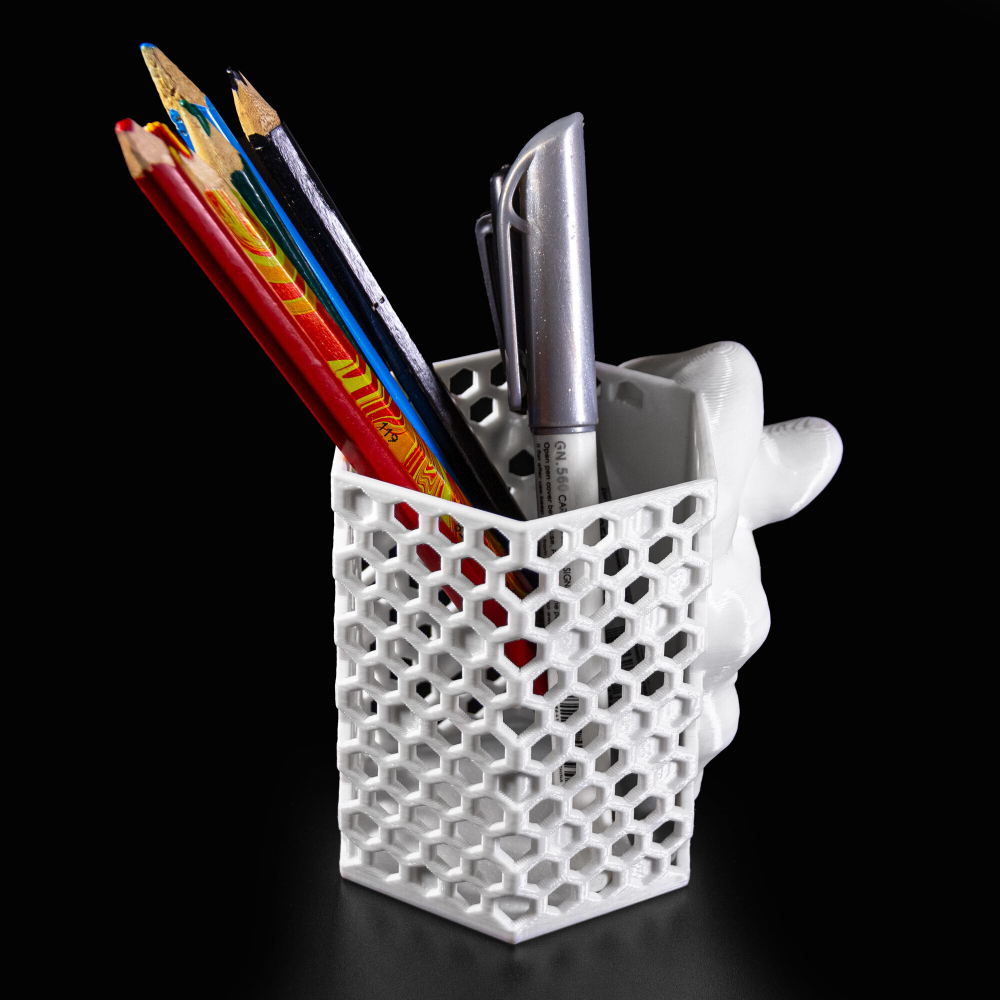 Подставка для карандашей Фига, Дуля, Кукиш, белая, узор - шестиугольники