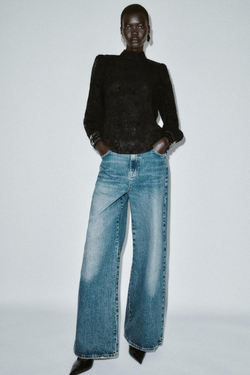 ZARA БЛУЗА ИЗ ПОЛУПРОЗРАЧНОЙ ТКАНИ С БАНТОМ И БАРХАТОМ, ЧЕРНЫЙ