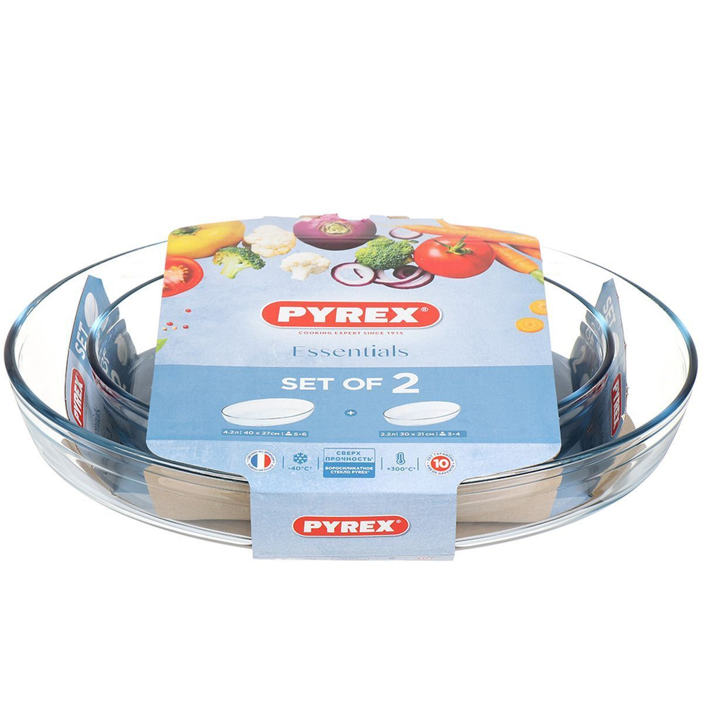 Форма для выпечки стекло, 2 шт, 30х21, 40х27 см, прямоуг/овал, Pyrex, 912S757