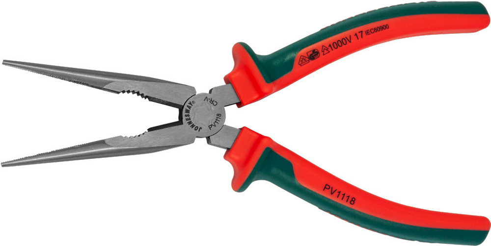 PV1118 Длинногубцы диэлектрические прямые с двухкомпонентными рукоятками, 200 мм