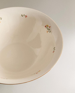 ZARA HOME САЛАТНИЦА ИЗ ФАРФОРА С ЦВЕТОЧНЫМ УЗОРОМ, КРЕМОВЫЙ