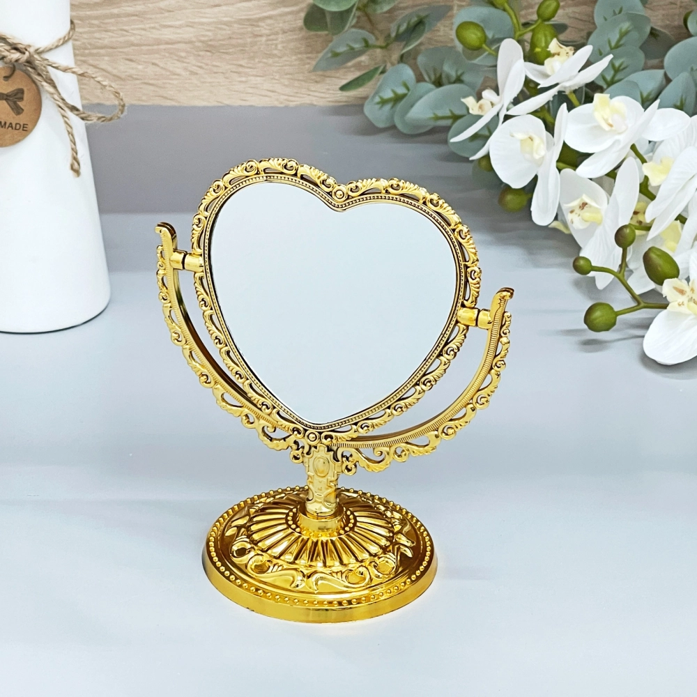Зеркало настольное в пластиковой оправе «Версаль - Сердце», цвет золото, двухстороннее, 17см.