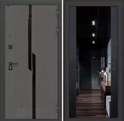 Входная металлическая дверь CARBON (Карбон) с зеркалом Максимум Кварц черный / Графит Лофт