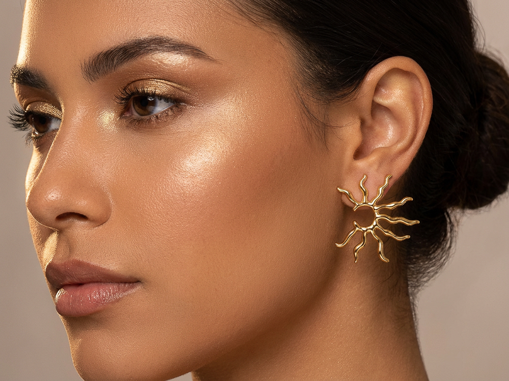 Серьги-гвоздики "Солнце", 38мм