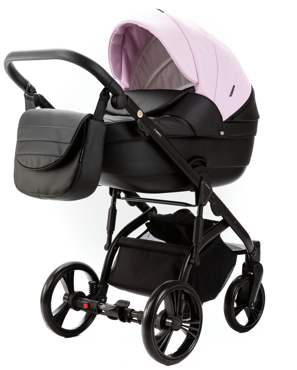Детская коляска Adamex Lanti Deluxe 2 в 1 LN-SD101 (РОЗОВ.ЗЕФИР КОЖА + ЧЕРН.КОЖА)