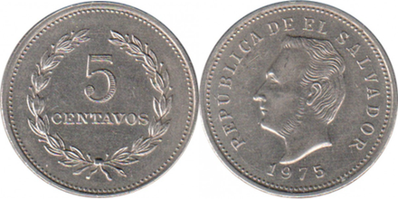 Сальвадор 5 сентаво, 1975 - 1986 Франсиско Морасан XF