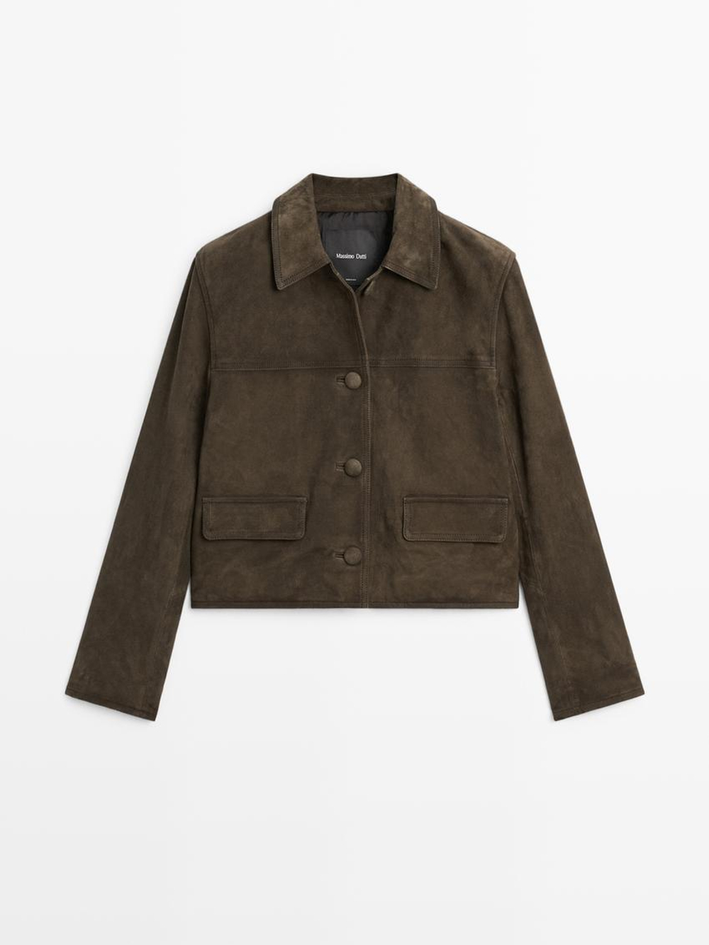 Massimo Dutti Короткая замшевая куртка на пуговицах, фисташковый