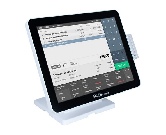 Сенсорный моноблок POScenter Atlas (15&quot;, PCAP,J4125,RAM 8Gb,SSDM2 128Gb, 8U-2C-L-H-V, MSR) БЕЛЫЙ S-90